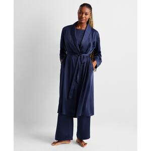 State of Day Women's Belted Shawl-Collar Crepe De Chine Robe Navy, Size XXL 0107
